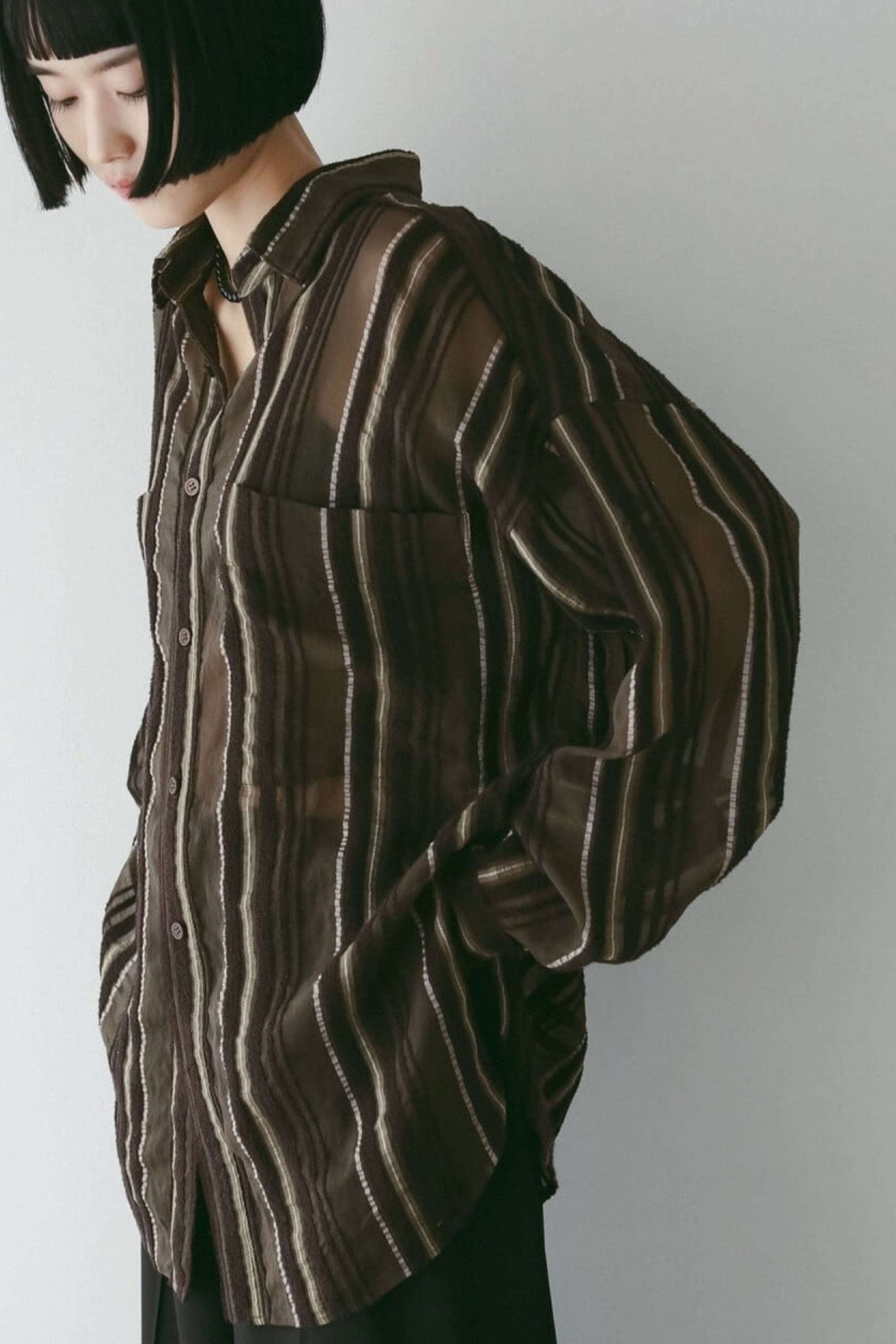 ànuke Sheer Stripe Shirts シアーストライプシャツ Brown
