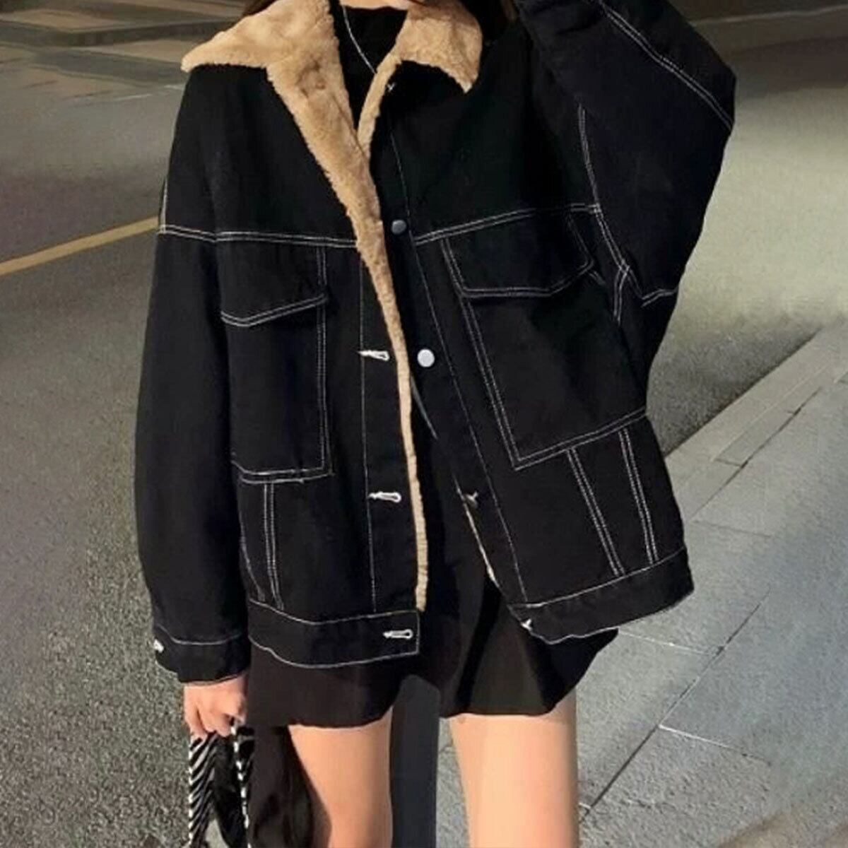 デニム ジャケット 裏起毛 レディース 秋冬 韓国 アウター 防寒 保温 暖かい 大人 カジュアル ストリート アメカジ ステッチ ブルゾン Gジャン 裏ボア ゆったり 大人可愛い 大人女子