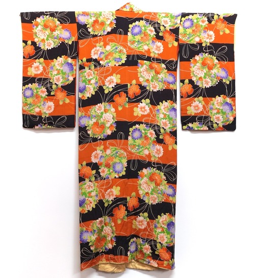 3963 アンティーク着物 錦紗 友禅 正絹 昭和レトロ ヴィンテージ 古布 和装 和服 ANTIQUE KIMONO JAPAN VINTAGE