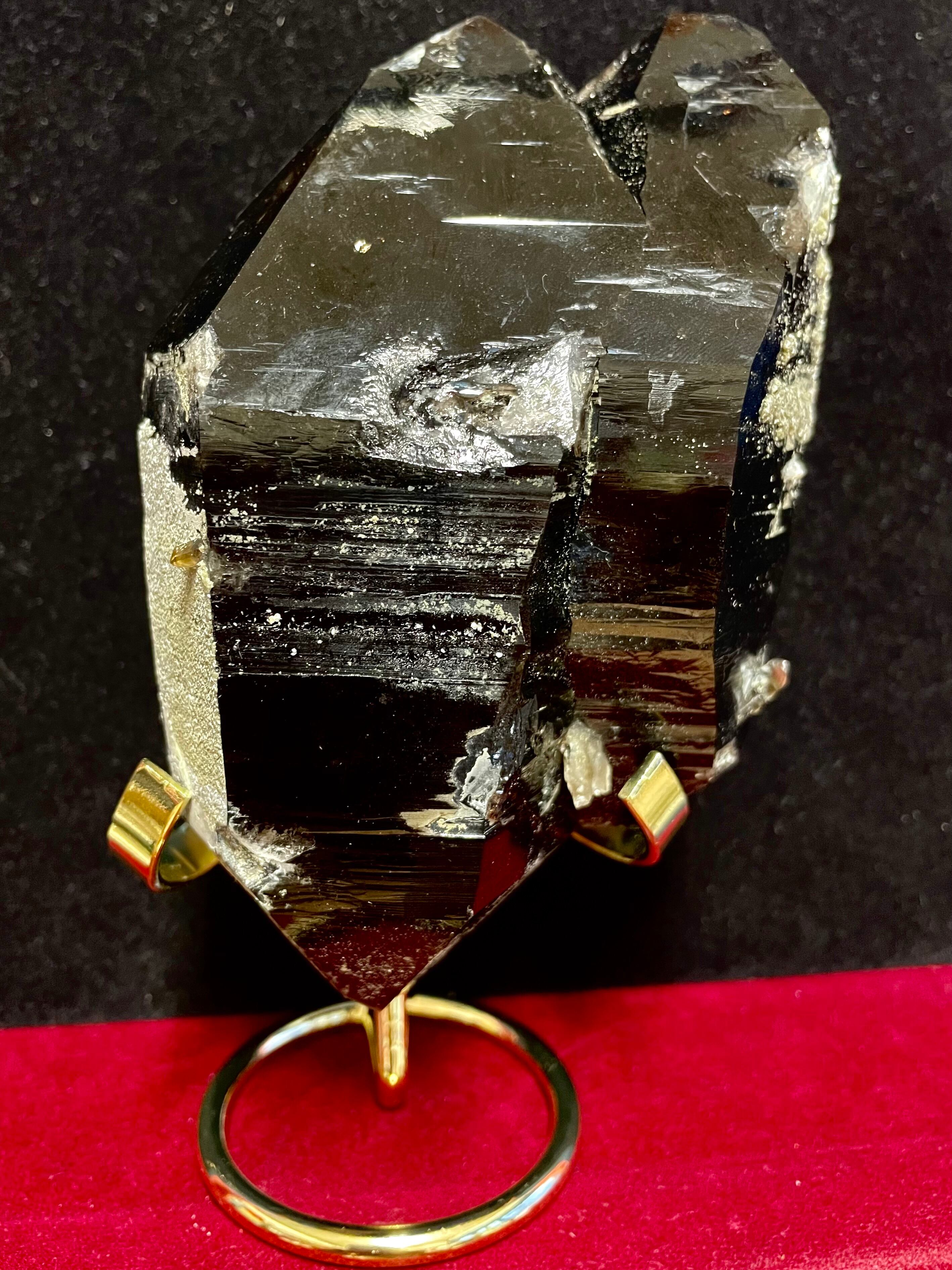 1) 御神体・霊性「チベット・モリオン」陰陽DTツイン完全結晶・台座セット