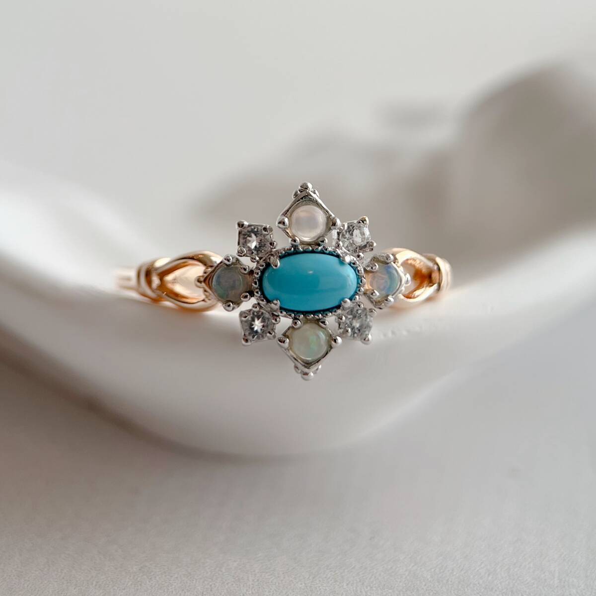 天然ターコイズ　フラワーリング　silver925