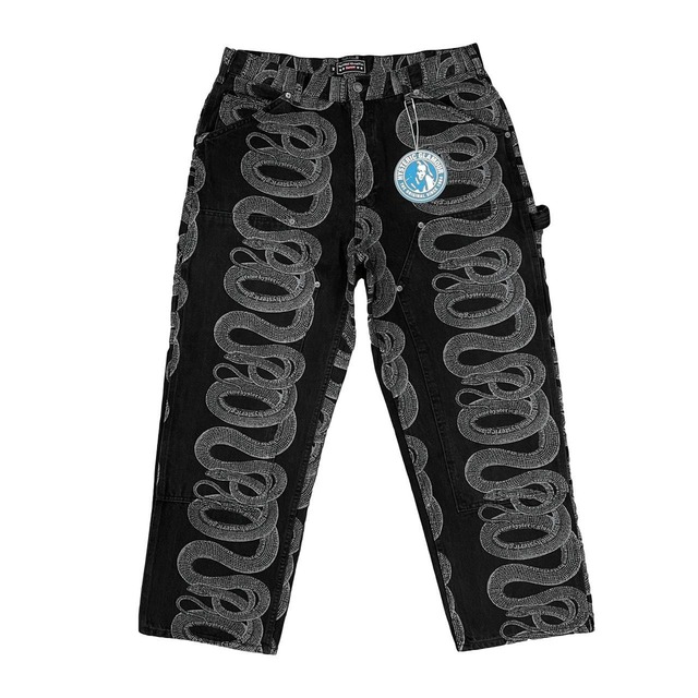 Supreme × 21SS HYSTERIC GLAMOUR Snake Double Knee Denim Painter Black 34 LARGE 300KD4127