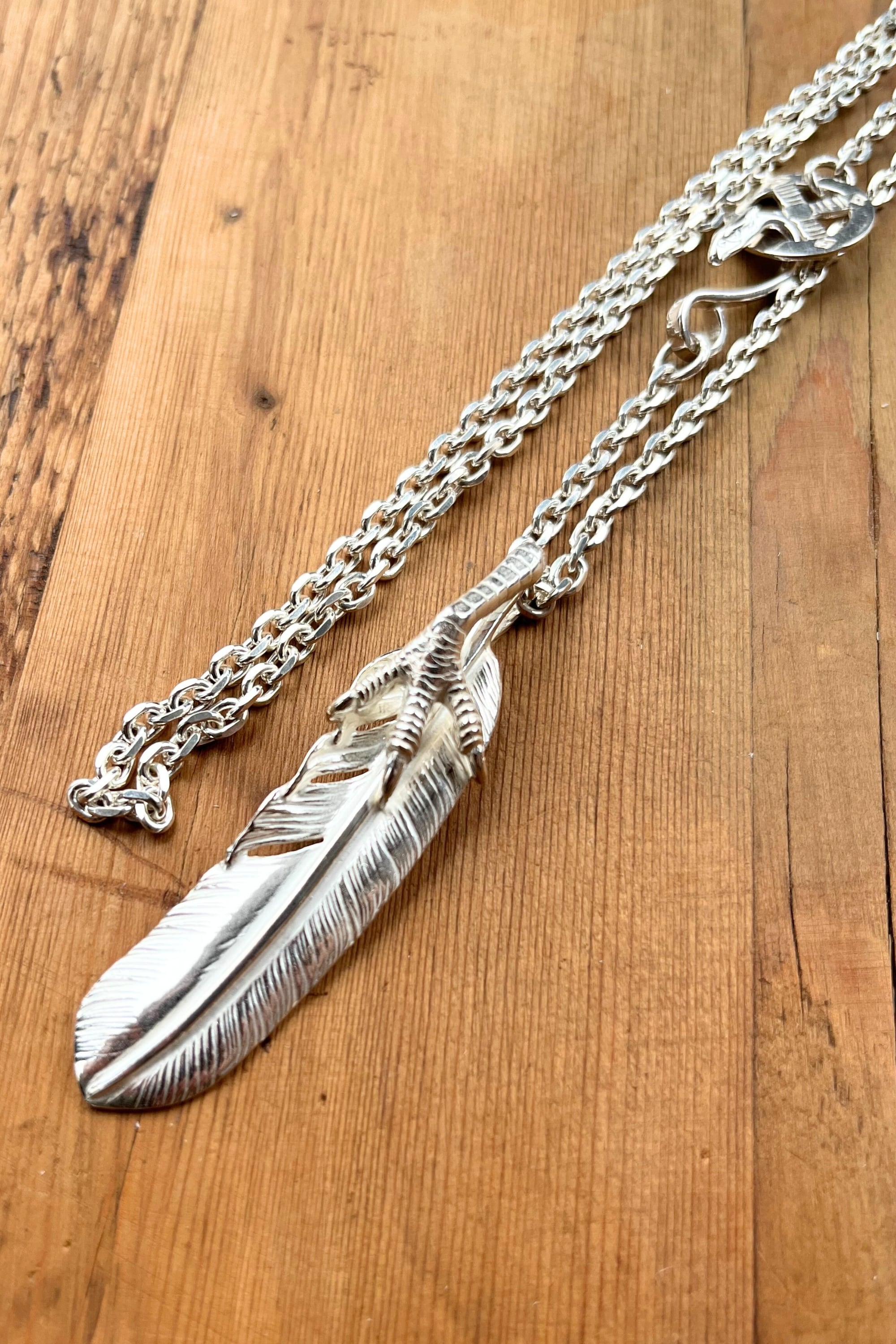 go61 銀爪付き特大フェザー70cmチェーン【細角or細丸】カスタム（イーグルフック、ホイール付き）