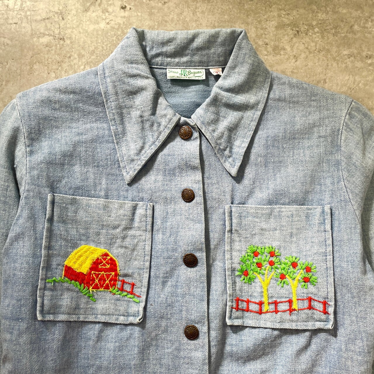 kids】70年代 シアーズ Sears Jr Bazaar 刺繍 デニムジャケット 150cm