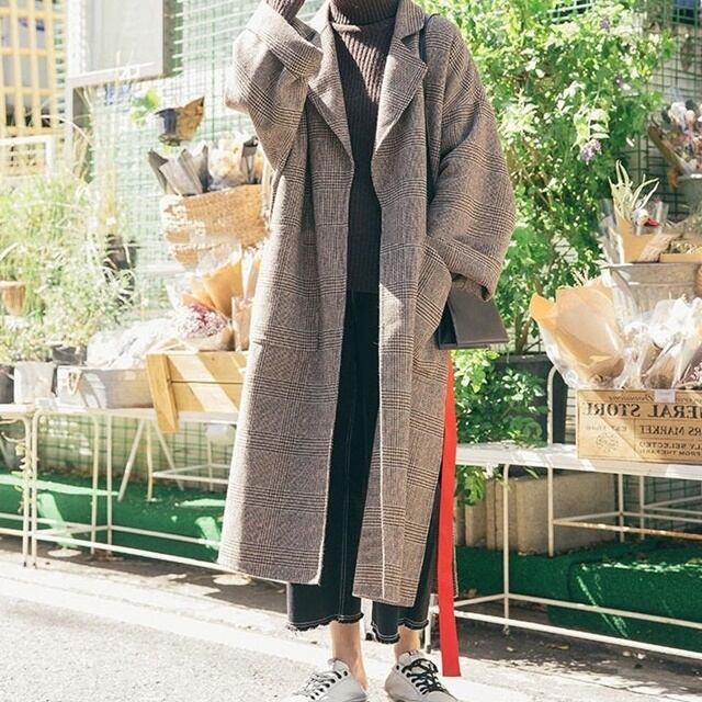 送料無料】グレンチェックコート コート 冬 きれいめ ロング