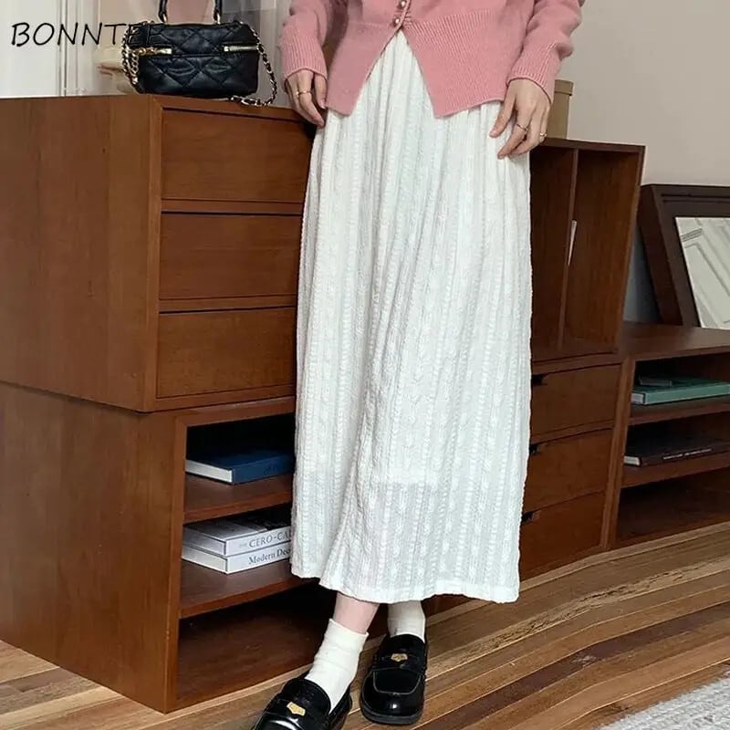 【新作】【送料無料】 スカート女性足首までの長さの A ラインルーズレジャートレンディレディース固体シンプルな韓国スタイルのハイウエストエレガントなオールマッチジャカード新 027794004860