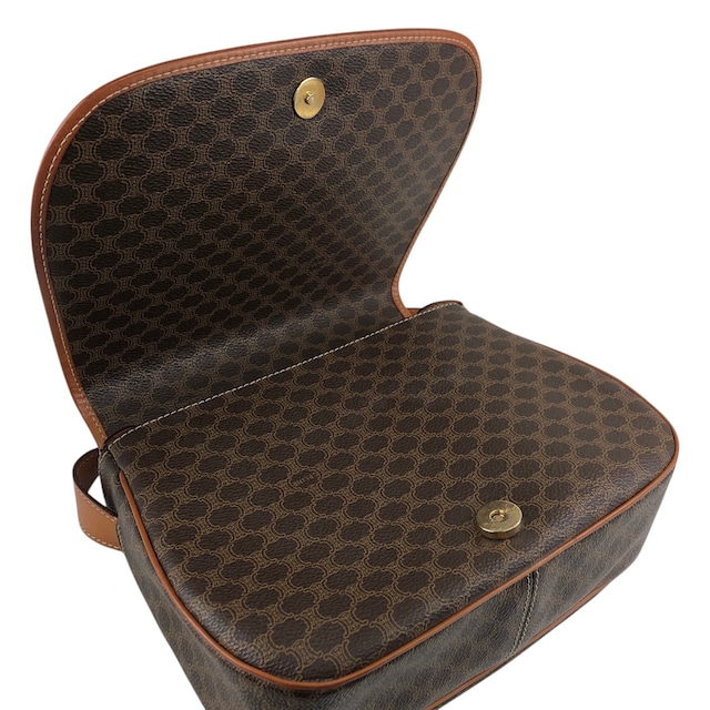 CELINE セリーヌ ショルダーバッグ ブラウン マカダム ブラゾン型押し PVC レザー フラップ vintage ヴィンテージ オールド 6pmbjw