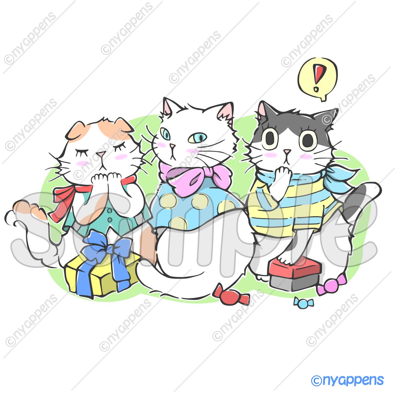 【商用利用OK】ほのぼの手書き猫イラスト<L8>記念撮影!
