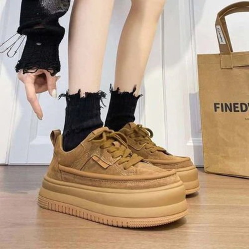 復古ジンジャーイエロー厚底白供vibe風超軽量耐摩耗学生用靴