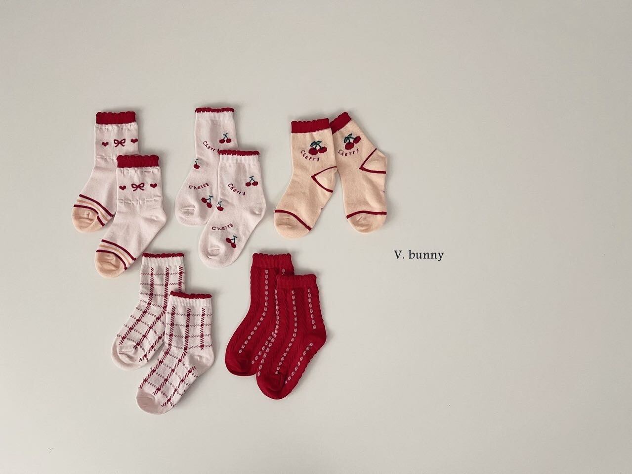 【即納】5点セット Vリボンチェリー靴下ソックス