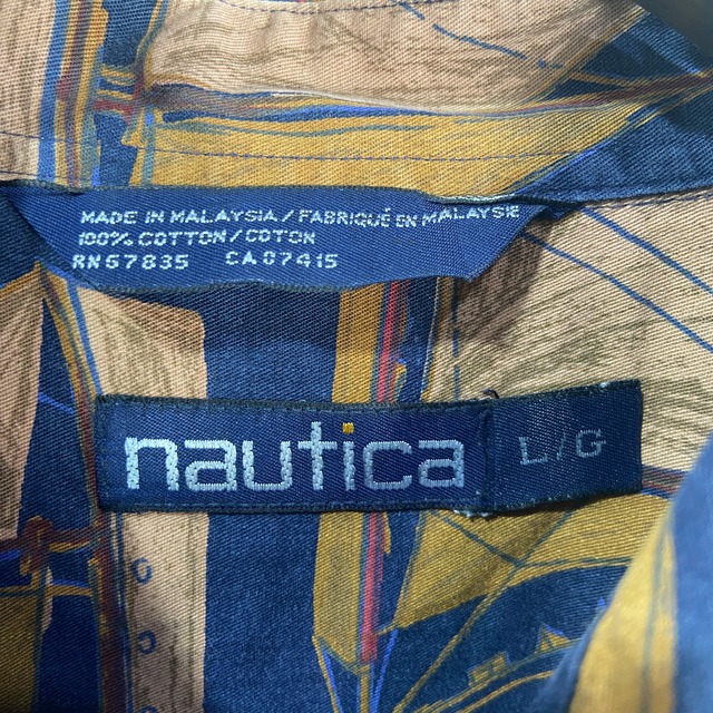 『送料無料』NAUTICA ノーティカ　ヨット柄長袖シャツ　90s 総柄　コットン