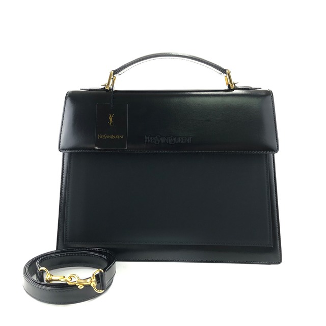 Yves Saint Laurent 　イヴ ・サンローラン　ロゴ型押し　ファブリック×レザー　2WAY　ショルダーバッグ　ハンドバッグ　ブラック　 vintage　ヴィンテージ　オールド　k2vwfa
