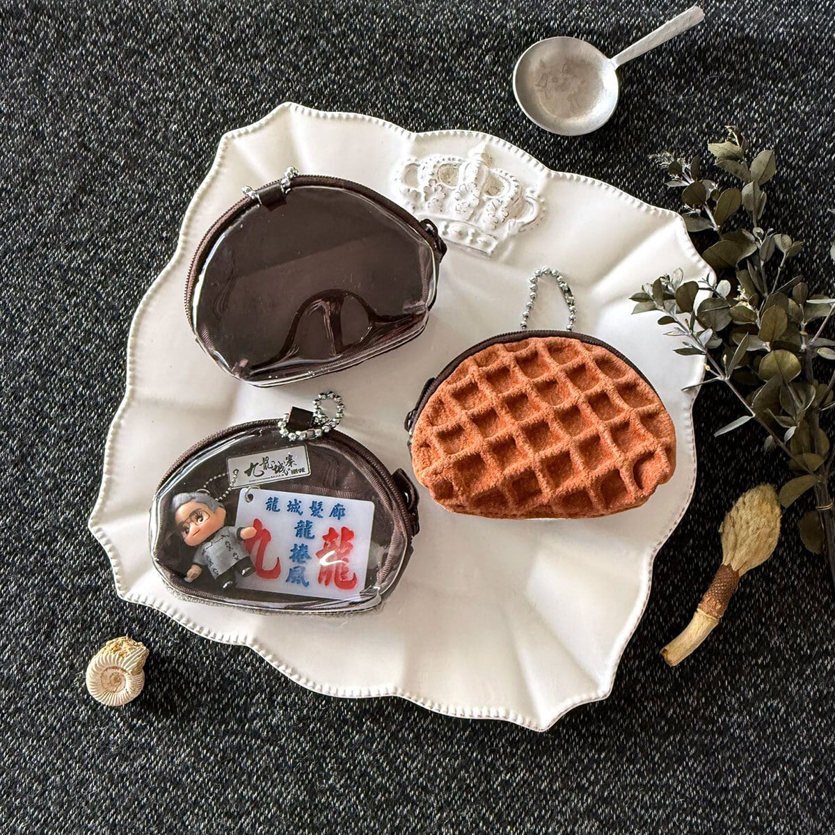 革のワッフル・半月クリアポーチ(プレーン)