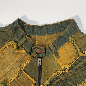 12622 リメイクデニムジャケット デザインパッチワーク 再構築 L相当