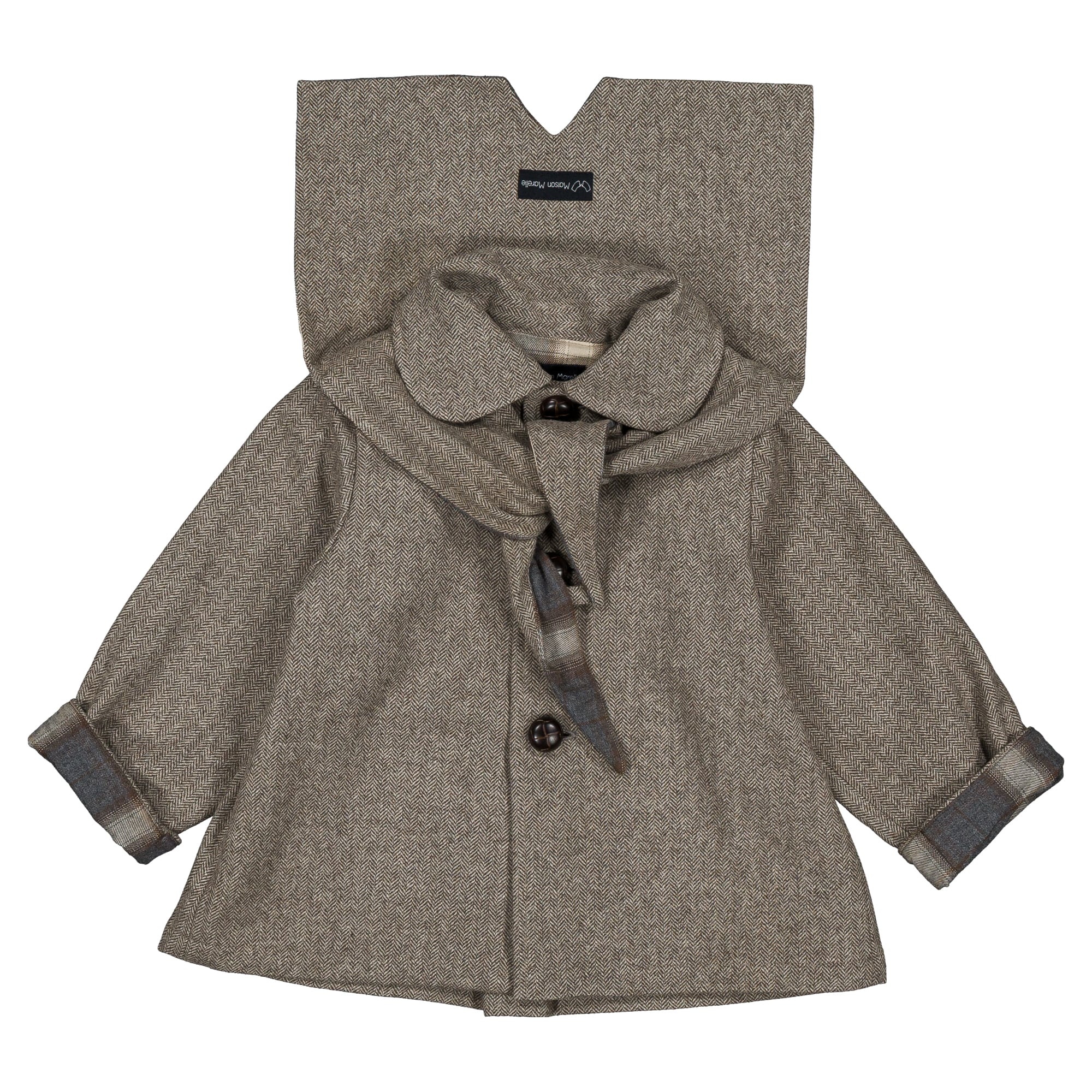【予約/送料無料】18m-4y / Coat VOLTAIRE- wool chevron stone / Maison Marelle