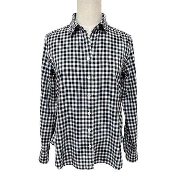 中古 マッキントッシュフィロソフィー 長袖 シャツブラウス クリーニング済み ギンガムチェック柄 黒×白 レディース サイズ36