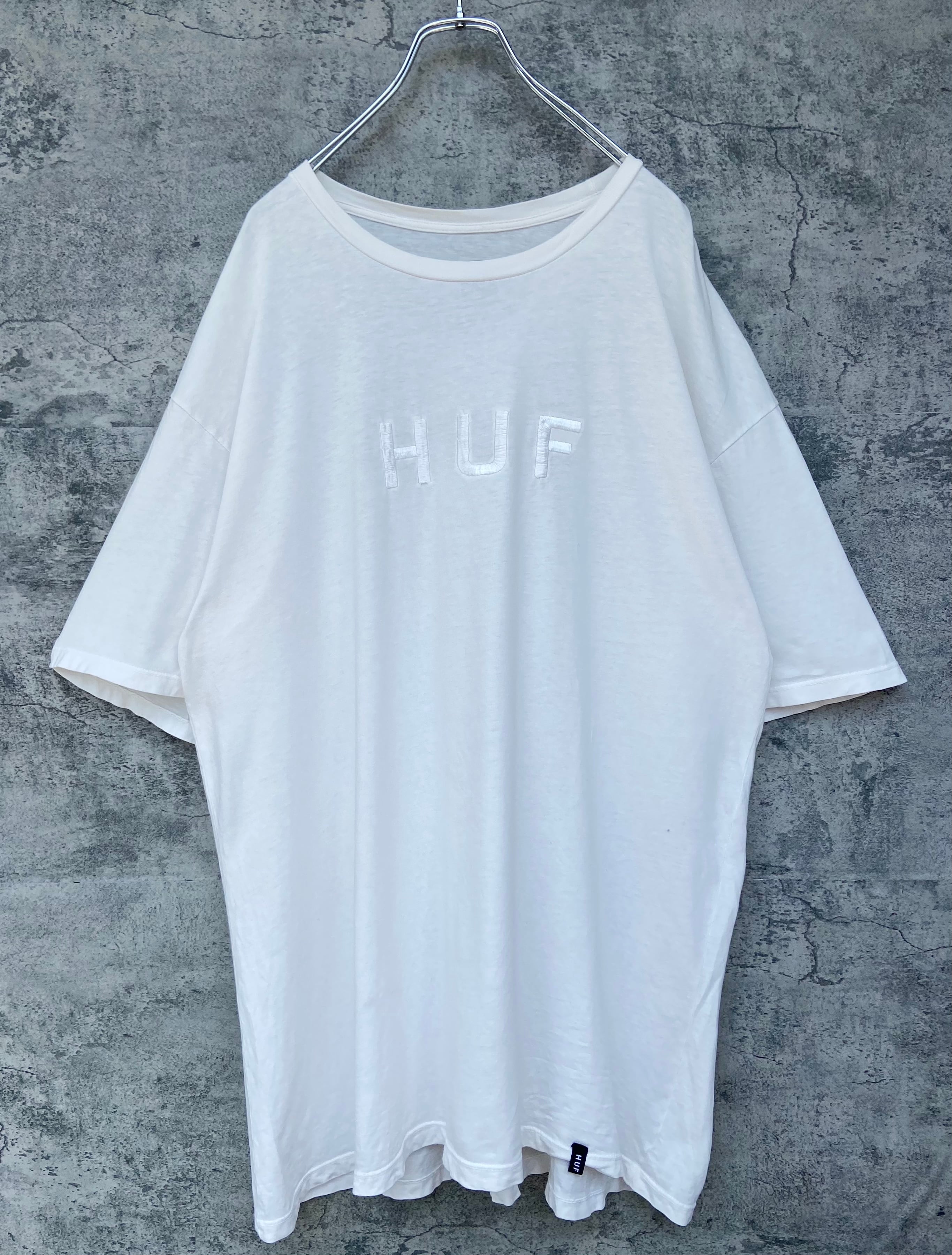 90s HUF ハフ 白 Tシャツ刺繍 オーバーサイズ 【古着 らくふる】ビンテージリメイク専門のオンライン古着SHOP