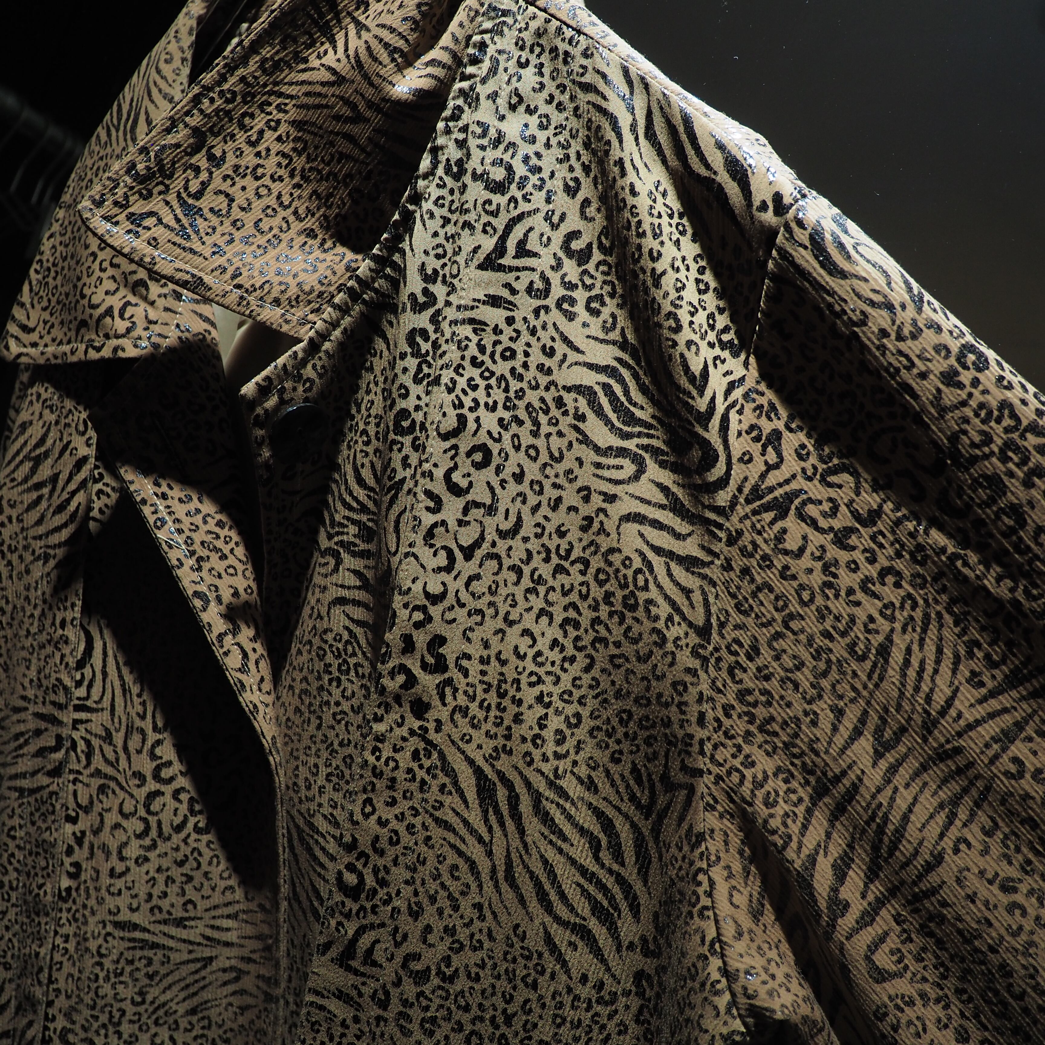 1990s Pleats line × Animal pattern coating vintage loose half coat jacket