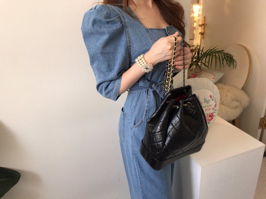 パフスリーブ デニム ロンパース オールインワン 春 夏 レディース