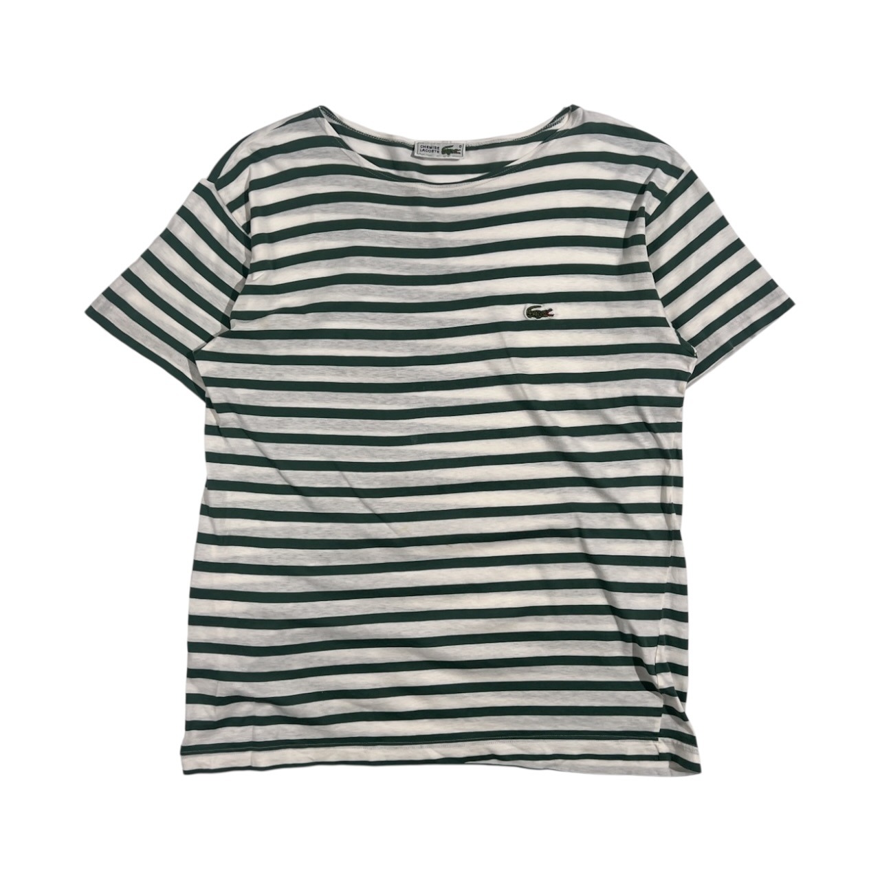 70s 80s CHEMISE LACOSTE シュミーズラコステ ボーダー 文字ワニ 半袖 Tシャツ 3/グリーン×ホワイト系 メンズ ビンテージ