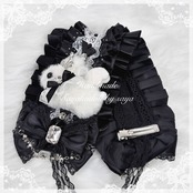 ♡【受注生産】No.5 きらめくティアラの天使のうさぎさん付き ドット柄フリル クリスタルドロップ 大人かわいい姫系リボンヘッドドレス black×white ♡