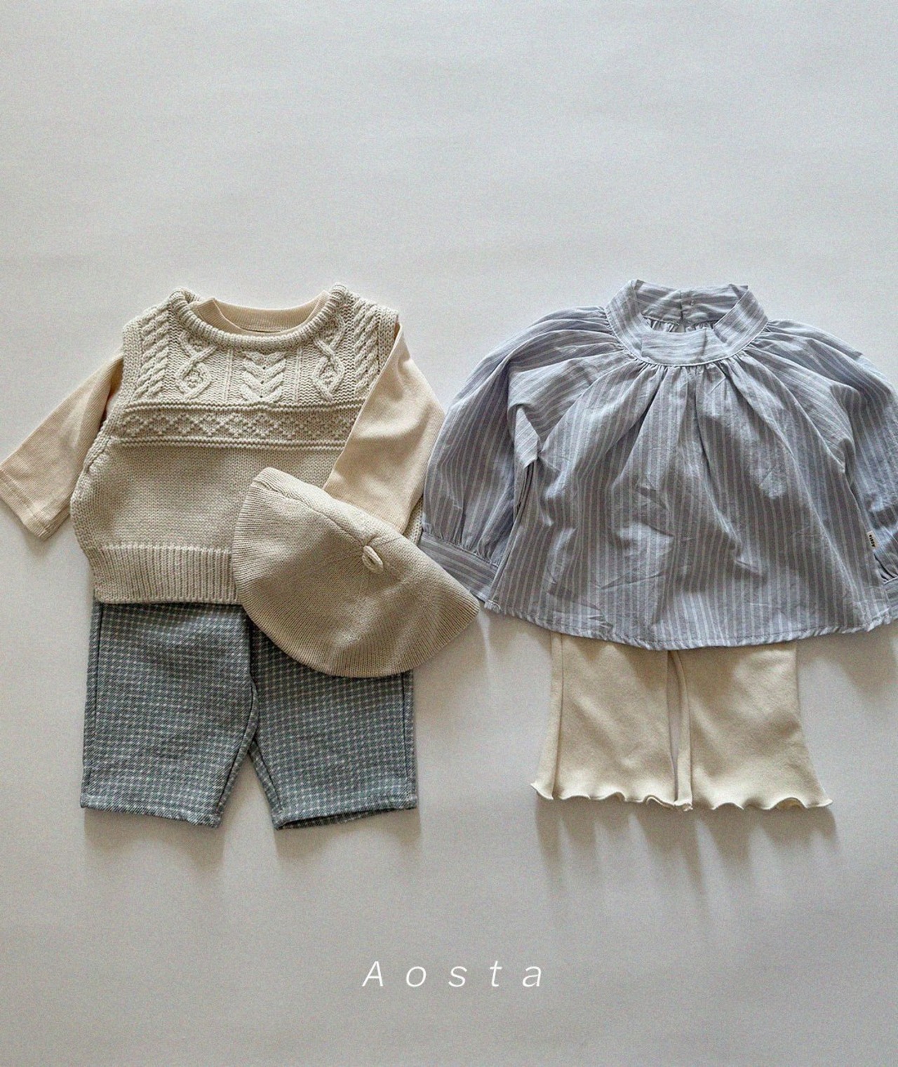 【Aosta】チノパンツ2026S／ブルーチェック（70~110cm） - 7