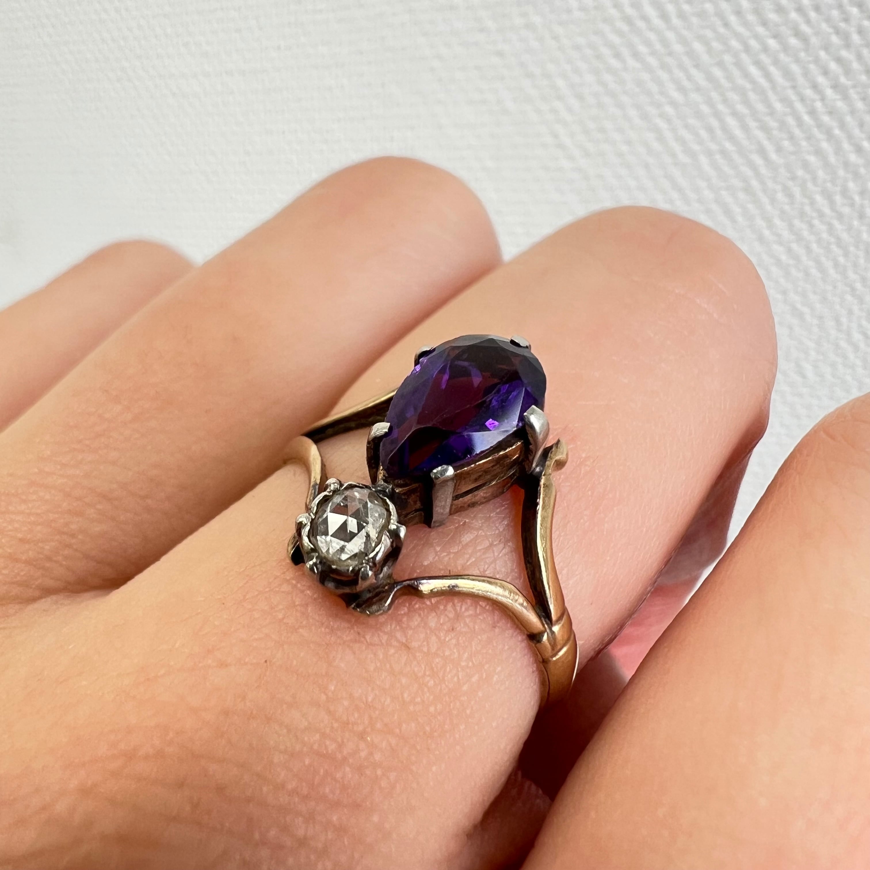 イギリス アンティーク ジュエリー K18 PLAT アメジスト ローズカット