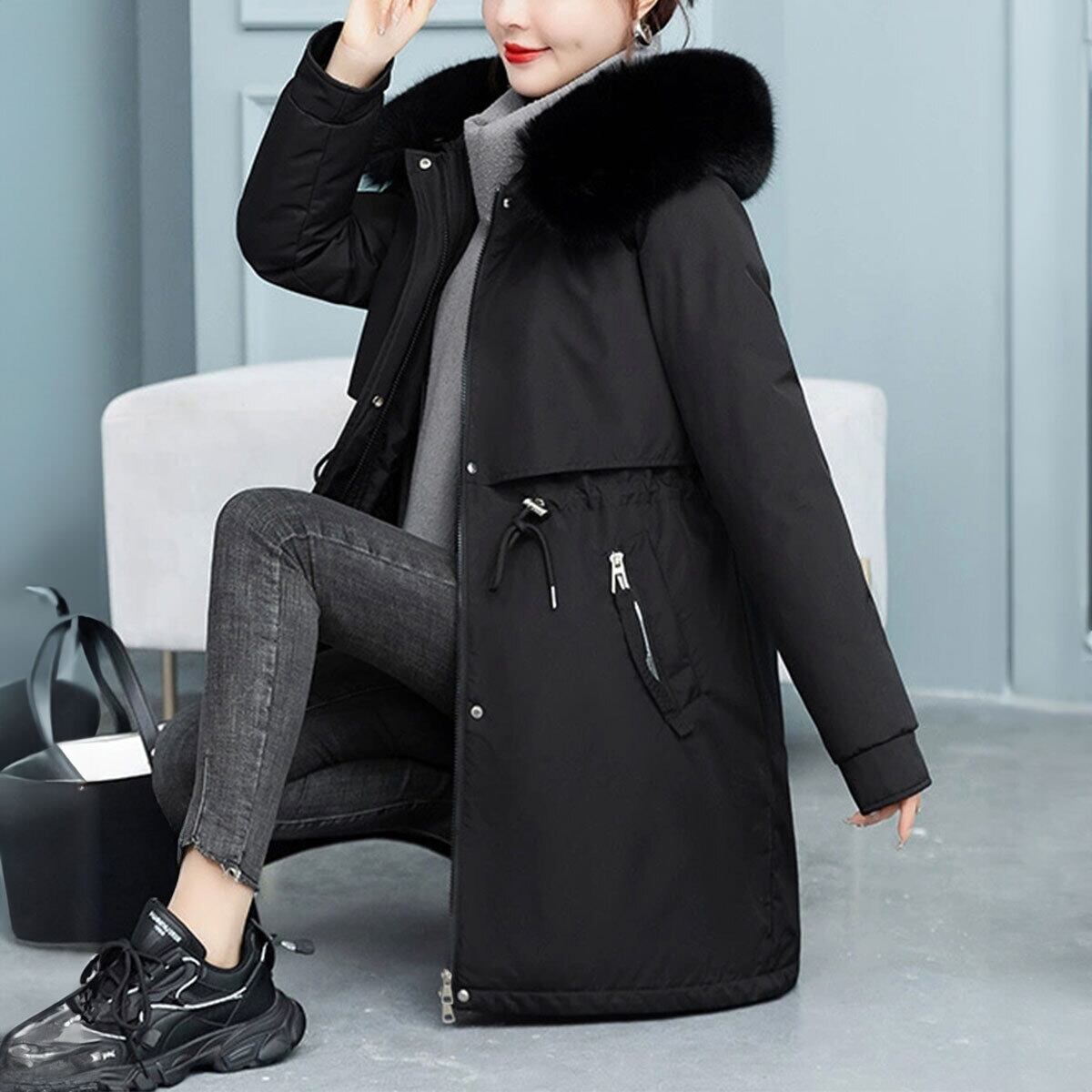 ダウン コート 中綿 防寒 保温 レディース 秋冬 韓国 ミドルコート きれいめ 大人 カジュアル おしゃれ 通勤 通学 OL 学生 暖かい フェイクダウン ウエストマーク フード付き 大人可愛い 大人女子