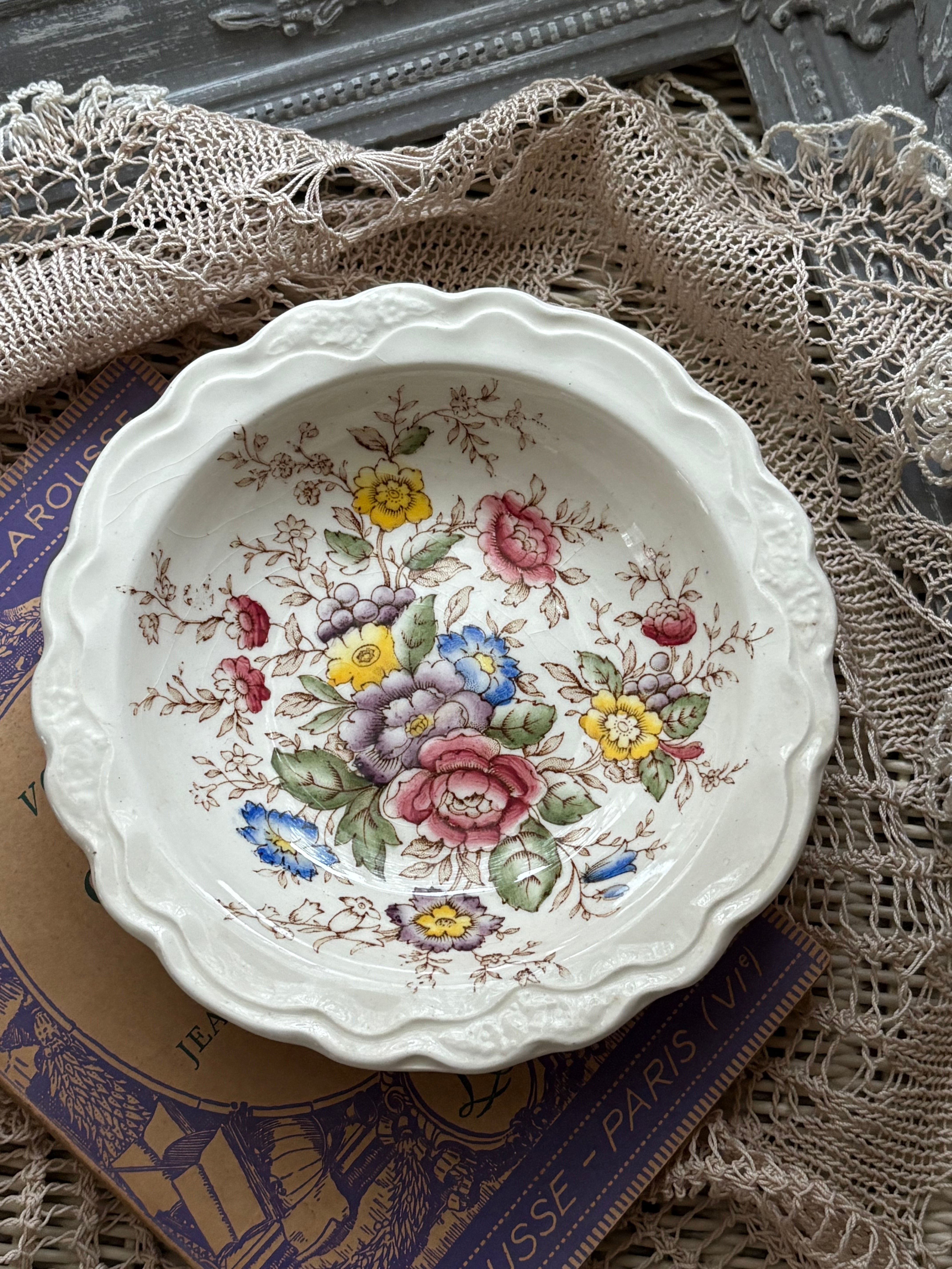英国Vintage CROWN DUCAL ボウルプレート WILM SLOW 1950年代 花柄 クラウンデュカル フローラル テーブルウェア