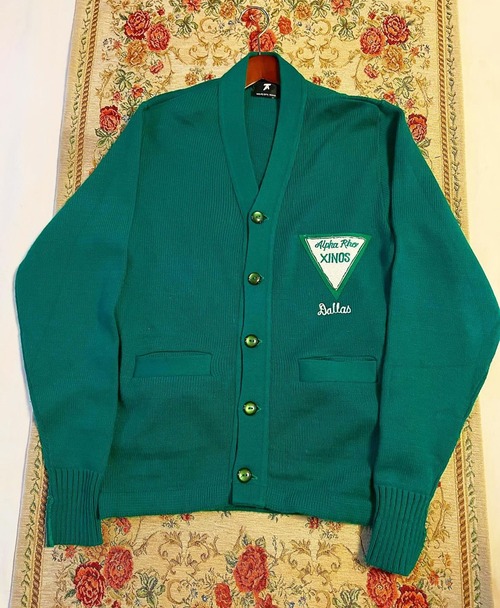 60's〜 "green colour"  Lettered Acryl cardigan 【 L】　
