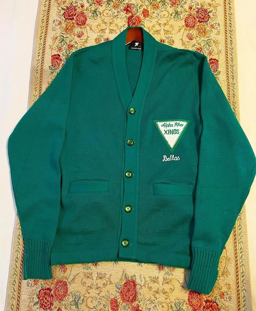 60's〜 "green colour"  Lettered Acryl cardigan 【 L】　