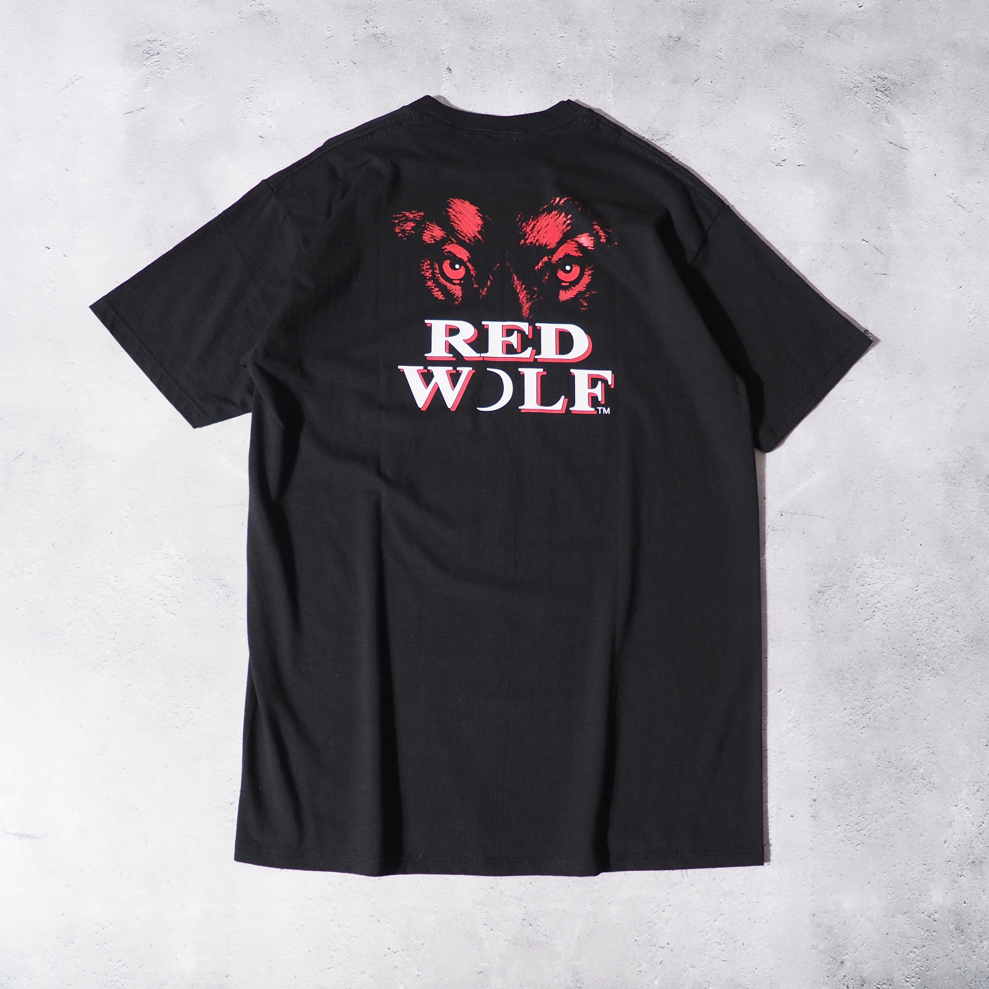 1990s ” RED WOLF ” wolf face printed black Tee (made in Usa)