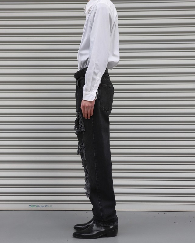 high rise destroy denim