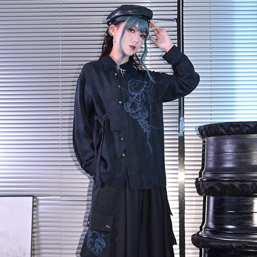 中華ゴシック デザインシャツ 古怪舍 クラゲ プリント柄 サブカル系