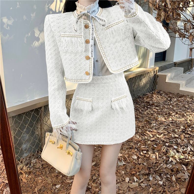 2点セット】ツイード セットアップ ピンク ホワイト ブルー BT0006  