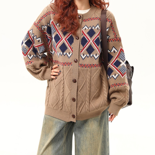 アーガイルパターンニットカーディガン R00937
