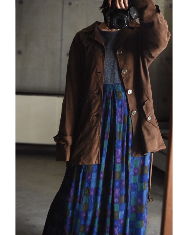 OK／80-90's "Ralph Lauren" nubuck leather harf coat