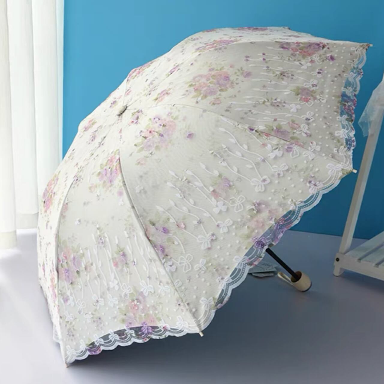 【晴雨兼用】 レースフラワー折りたたみ傘