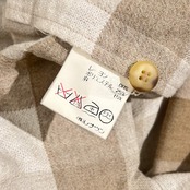 リネン混 SIMPLE LIFE シンプルライフ ブロックチェック柄 長袖 ワークシャツ M /ベージュ系 メンズ