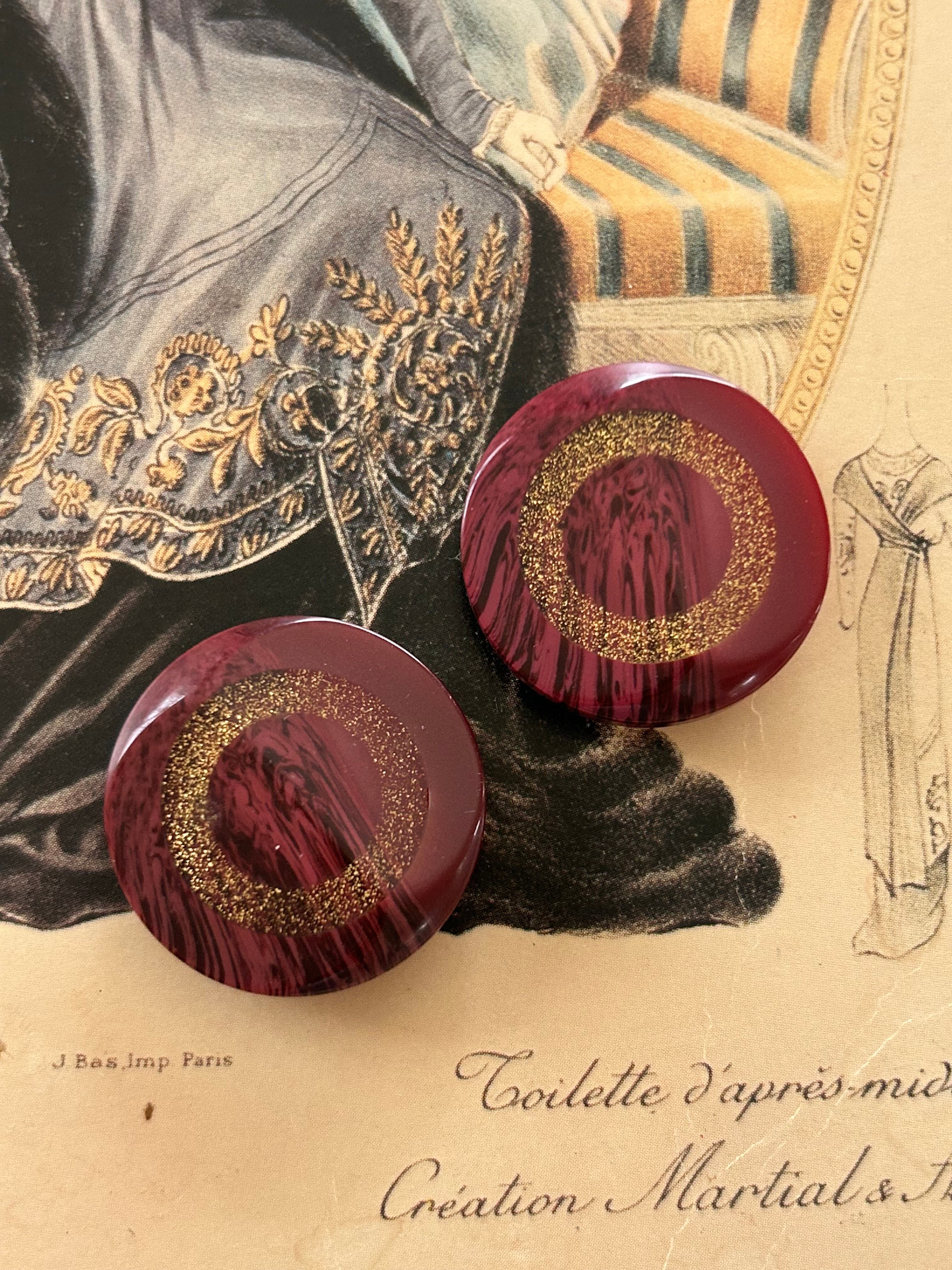 Japanese Vintage ボタン ワインレッド×ゴールド 26mm グリッター プラスチックボタン 昭和レトロ アクセサリーパーツ 装飾材 カルトナージュ