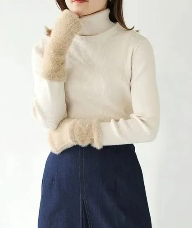 人気NO.1☆販売期間1月５日まで☆986-14188　タートルネック シャギー切替リブニット ／4色