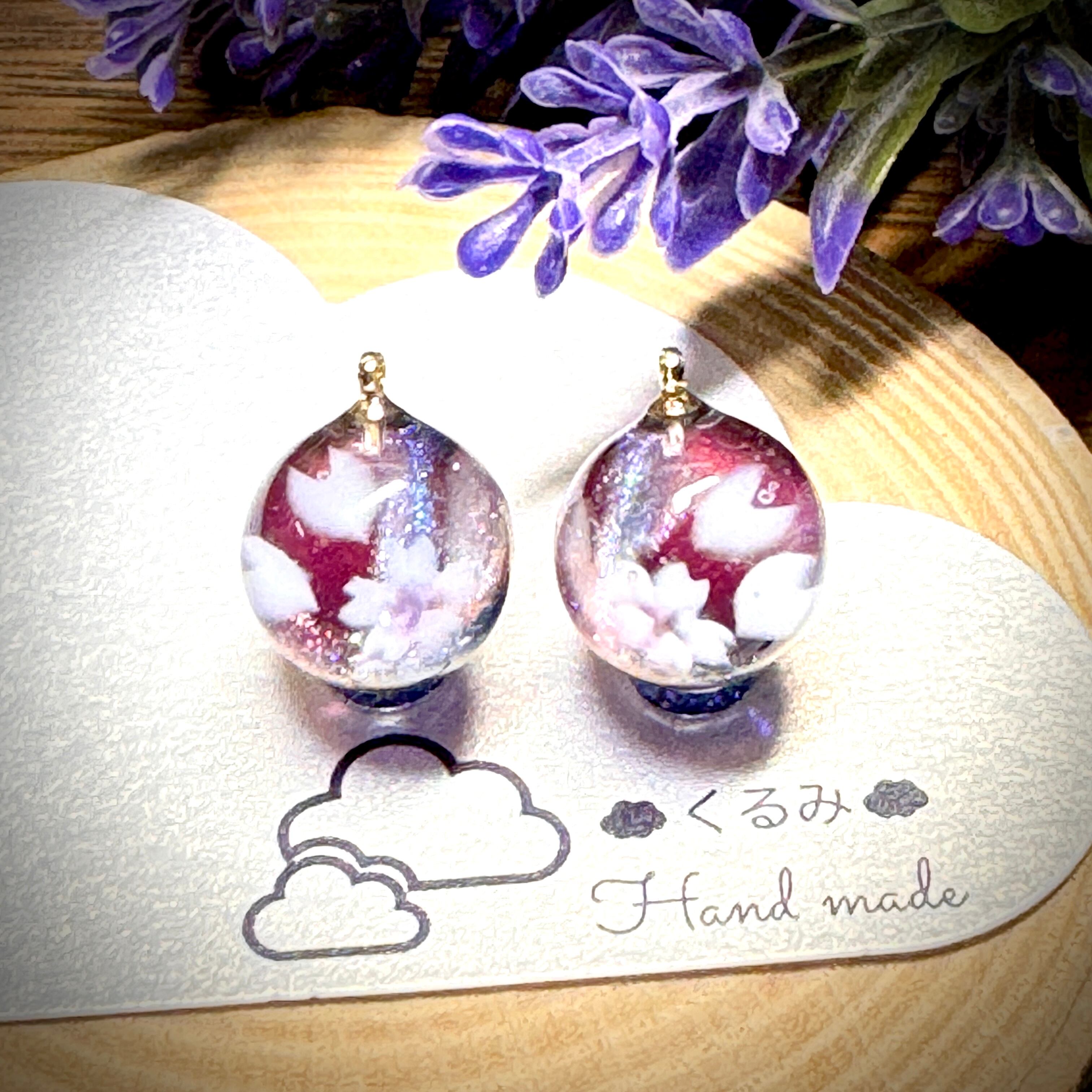 レジンピアス イヤリング 桜 まん丸 14mm c