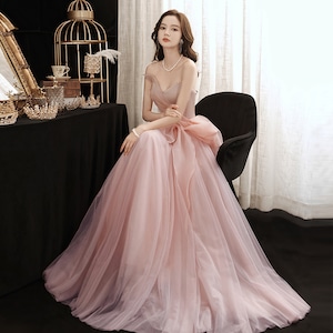ピンク チューブトップ ロングドレス