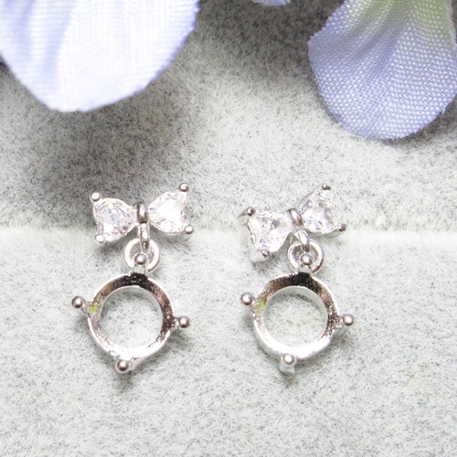 銅 1ペア 6㎜ リボンCZ スイング ピアスセッティング SV