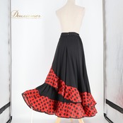 フラメンコ 衣装 ファルダ スカート ブラック系 レイリーナ ボランテ 水玉 ドット柄 フリル 練習 レッスン 伸縮 ストレッチ ボリューム Leirena イチオク 黒 赤 ダンス衣装 ステージ イベント かわいい レッド系