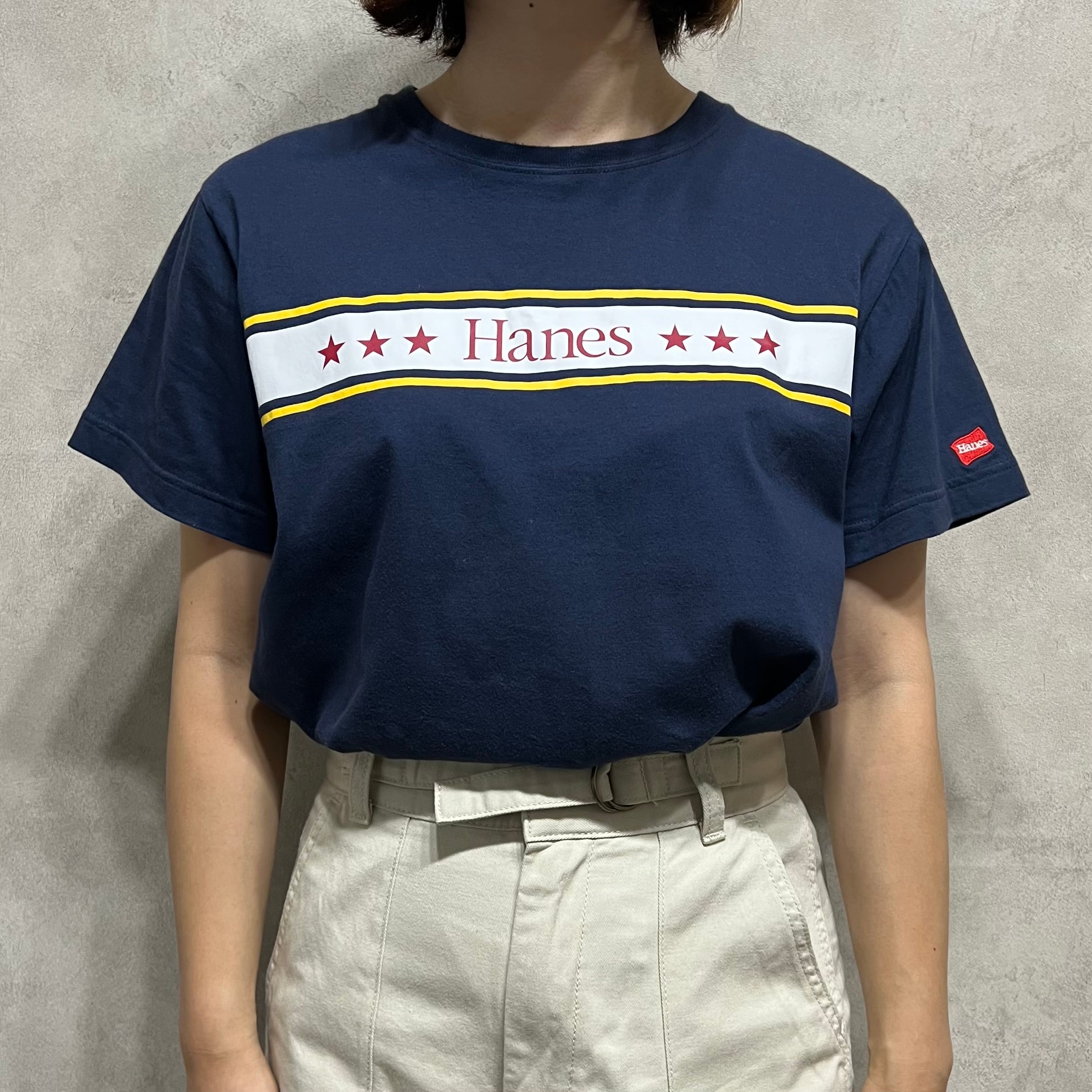 Hanes ロゴデザインTシャツ ヘインズ ネイビー 紺 Mサイズ 半袖