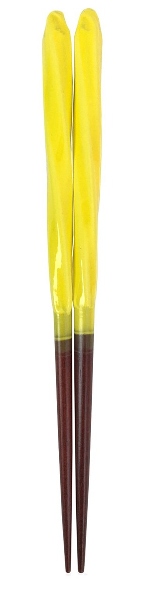 【努力特価】アオバ 箸 天然木 あめ玉ネジリ 黄 18cm