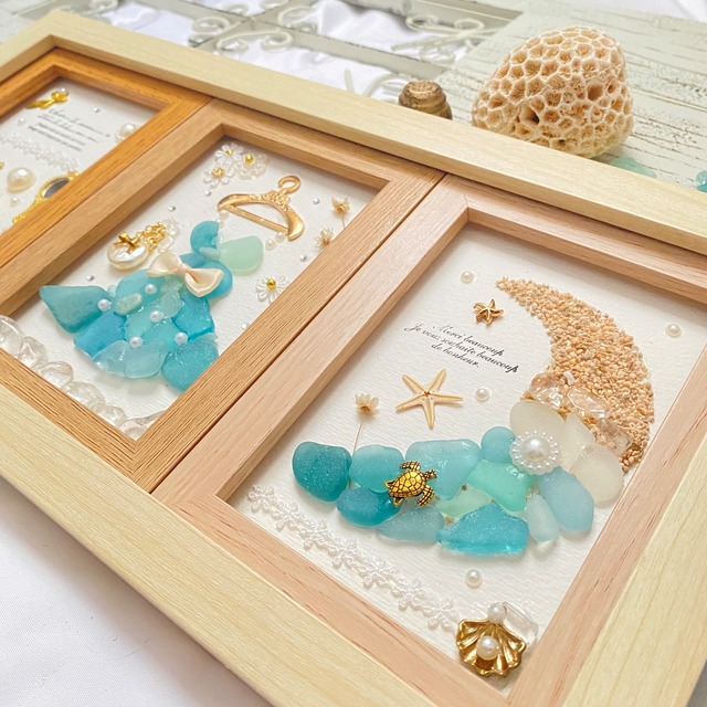 【大きめサイズ】【高品質フレーム使用、取り外し可能透明カバー付】"海と月からの贈りもの。"