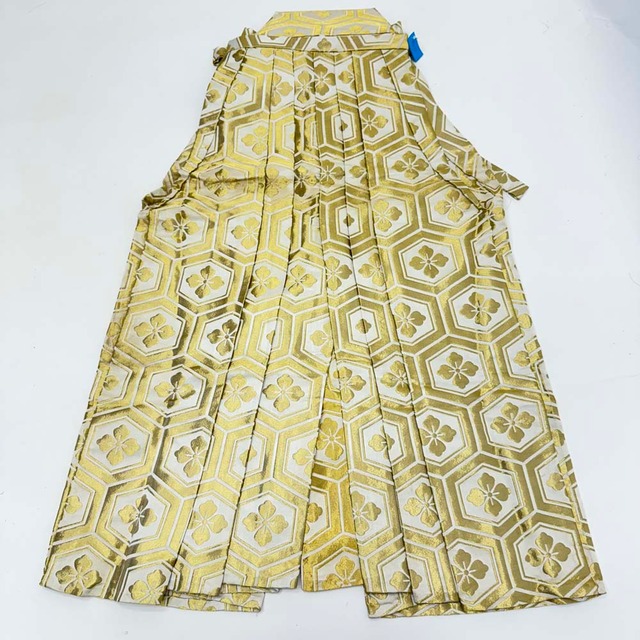 袴 馬乗り袴 男袴 紐下丈86cm 男性用袴 M-Lサイズ 成人式袴 白 金 中古 4667