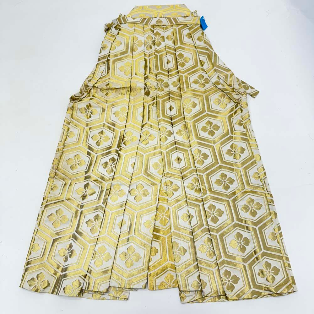 袴 馬乗り袴 男袴 紐下丈86cm 男性用袴 M-Lサイズ 成人式袴 白 金 中古 4667